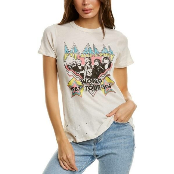 Chaser Tops - Chaser Def Leppard World Tour 87 88 Graphic Band Tee Cream NEW